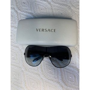 VERSACE Black Aviator Shield Sunglasses